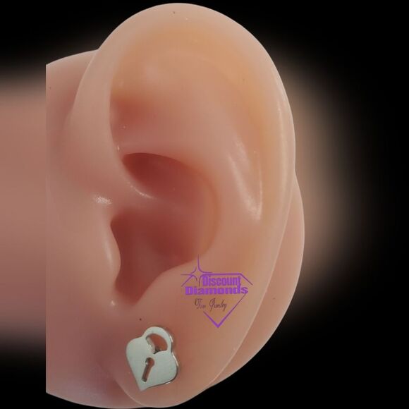 Silver Titanium Lock and Key Stud Pushback Earrings. - Picture 5 of 8